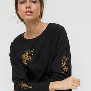 Anthropologie Black Sweatshirt with Tiger Embroidery